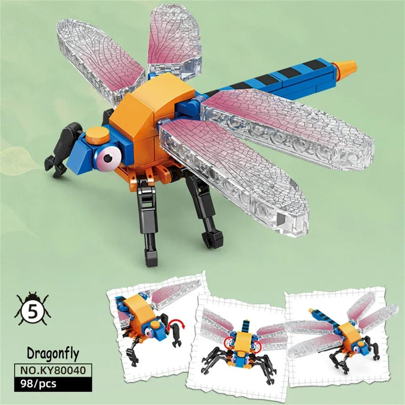 Conjunto de Brinquedos de Blocos de Construção de Insetos Joaninha - Brincadeira Duradoura para Crianças, Ótimos Modelos Colecionáveis Libélula Mantis Mosca Doméstica & Mais