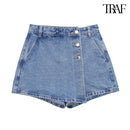 TRAF Verão Feminino Novo Jeans Moda Street Wash Jeans Botão Frontal Mini Saia Sexy Slim Blue Jeans Saia Centenas de Calças