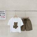 Roupas para Crianças Meninos Verão Cartoon Bear T-Shirt & Plaid Shorts Conjunto de 2 Peças Conjunto de Treino Geométrico Adolescente Menina Urso Estereoscópico