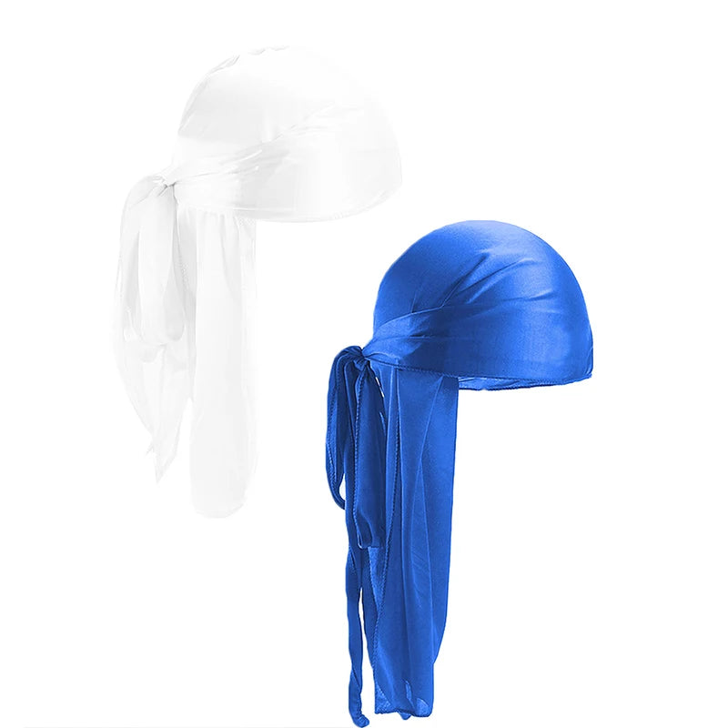2 pcs Durags de cetim de seda para homens Designer Long Tail Beanies Doo Rags Caps Du-rags para mulheres Gravata de cetim de seda Do Rags Cap para ondas