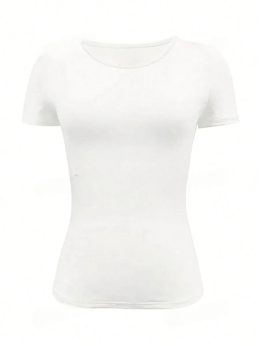 Camisetas Femininas Básicas Decote Redondo Manga Curta Tops Curtos Tops Fofos de Verão Camisetas Slim Fit Y2k Roupas 2024