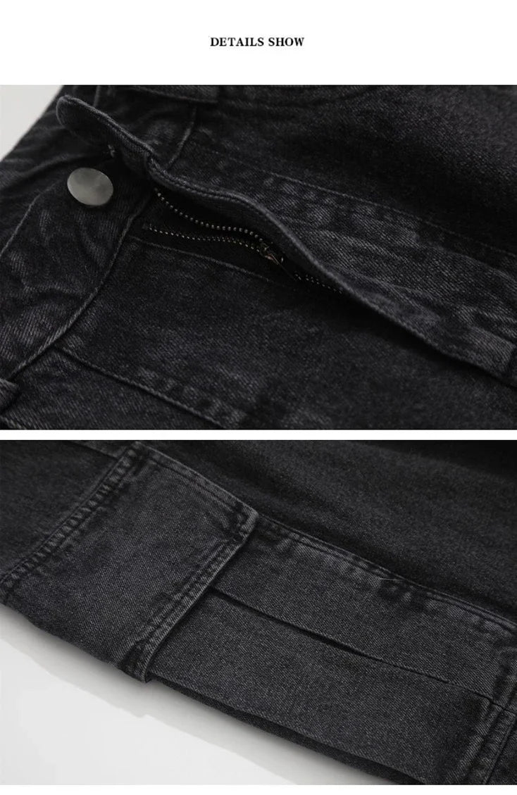 Calças Jeans Largas Calças Jeans Masculinas Calças Pretas de Perna Larga Jeans Masculinos Oversize Cargo Coreano Streetwear Hip Hop Harajuku