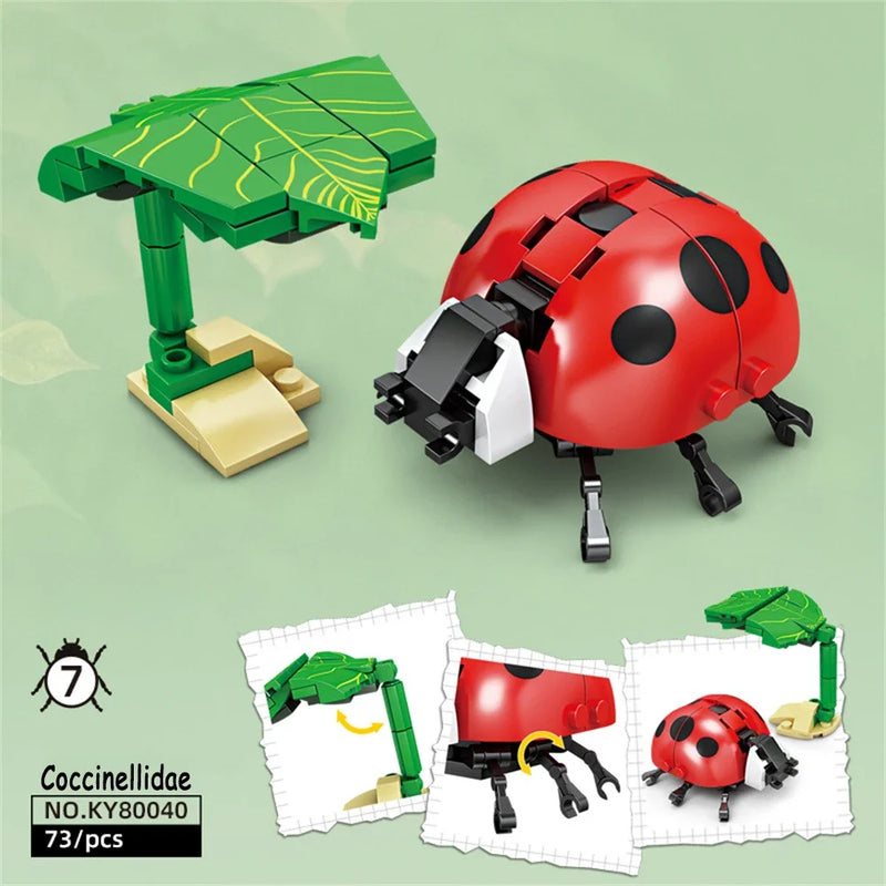 Conjunto de Brinquedos de Blocos de Construção de Insetos Joaninha - Brincadeira Duradoura para Crianças, Ótimos Modelos Colecionáveis Libélula Mantis Mosca Doméstica & Mais