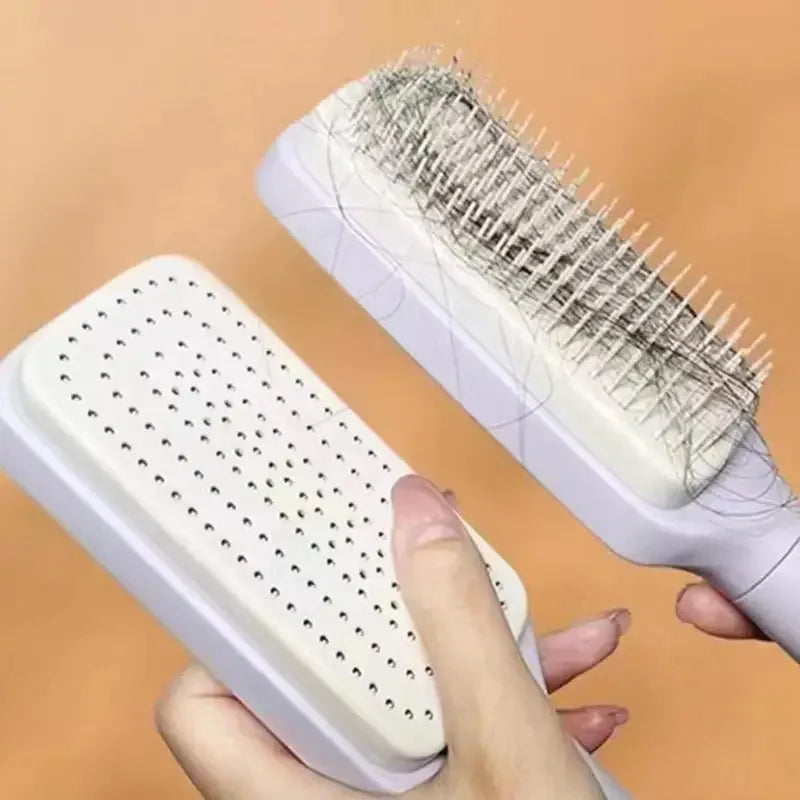 Pente Antiestático para Massagem do Couro Cabeludo com Cabo Longo e Retrátil, Ferramenta de Cabeleireiro para Mulheres