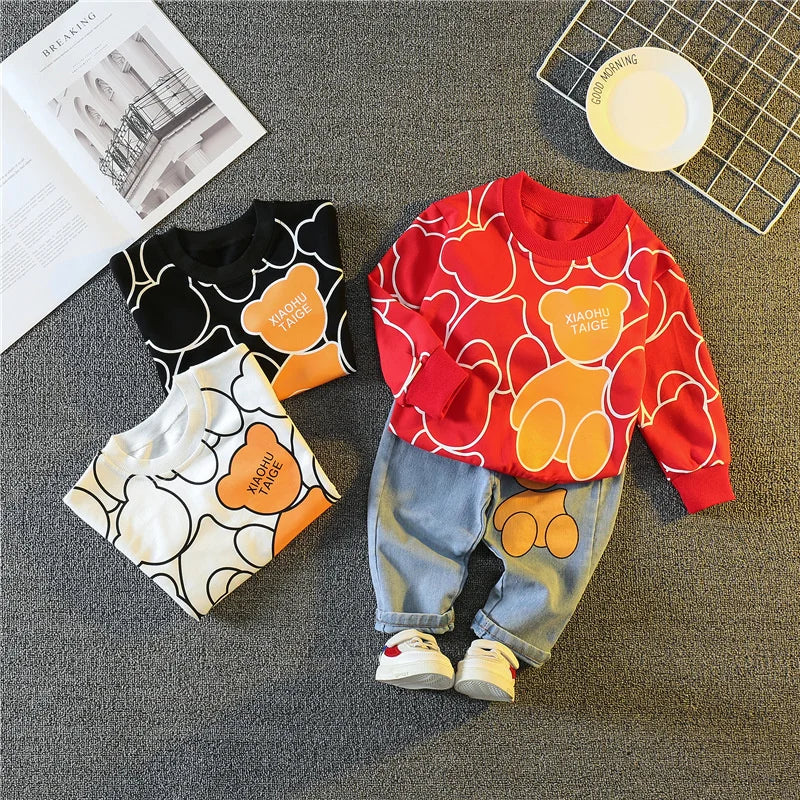 Nova Primavera Outono Bebê Menina Roupas Crianças Meninos Moda Cartoon T-Shirt Calças 2 Pçs/Sets Criança Traje Esportivo Crianças Fatos de Treino