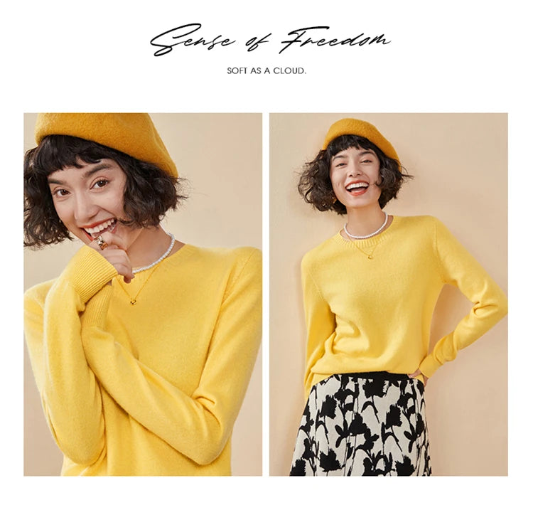 Pulôver feminino outono/inverno 100% puro suéter de caxemira casual suéter de malha gola redonda solto Tops básico versátil Blusa