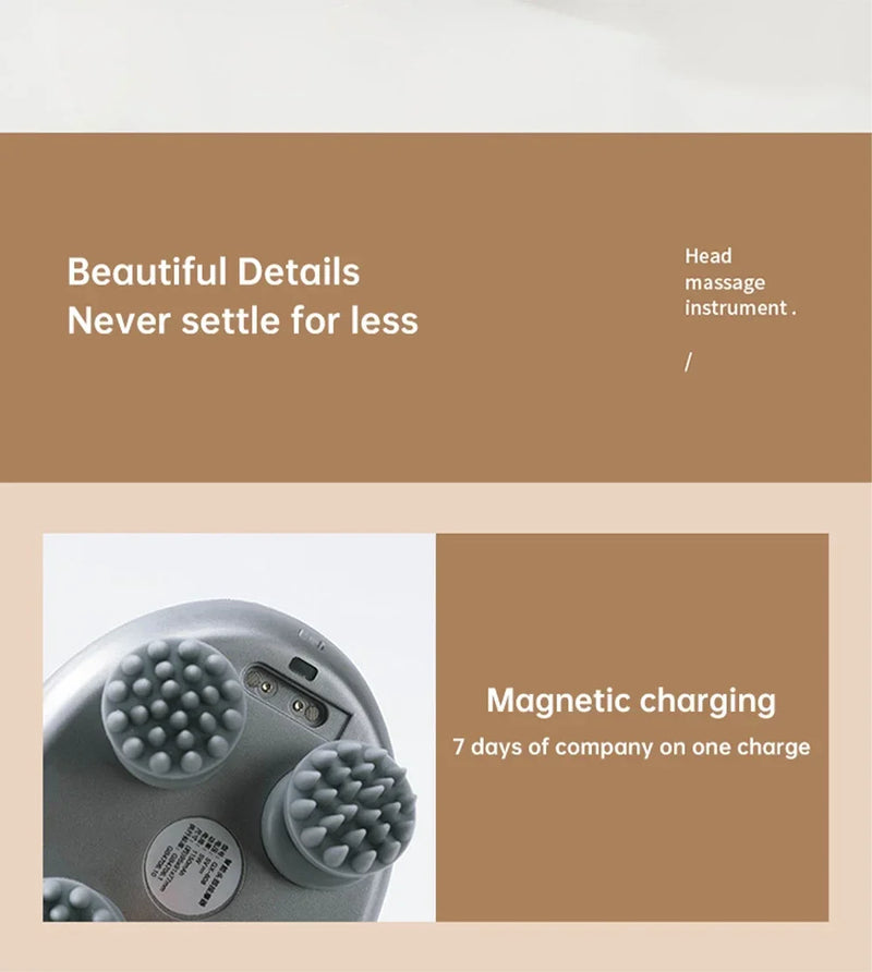 Massageador de Cabeça Elétrico de Silicone com Ventosa Magnética para Couro Cabeludo, Recarregável, Silicone para Ombro, Multifuncional, Amassamento e Vibração, Spa para Cabeça