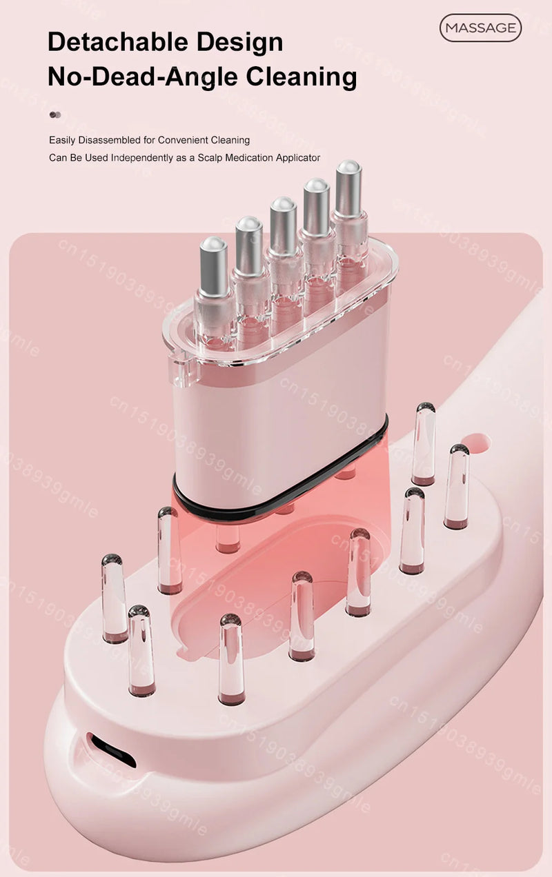 Massageador de Luz Vermelha e Azul Pente Massageador de Cabelo Aplicador para Couro Cabeludo Massageador de Cabeça Pente de Massagem Elétrico Pente de Massagem Capilar com Nano Vibração