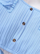 Conjunto de roupas de princesa de verão para meninas infantis Flutter Sleeve Plain Color Tops + Short Skirt Sweet Style Party Wear Para Criança 8-12 Anos