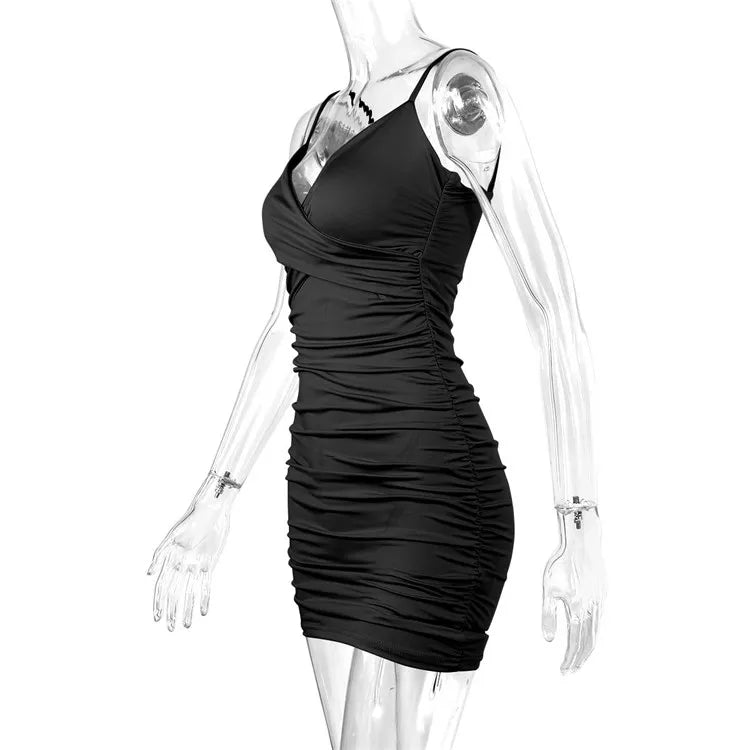 Fairyshely Sexy Ruffle Deep V Short Club Dress Senhoras 2024 Verão Azul Bodycon Vestidos Festa de Noite Mini Vestido Apertado