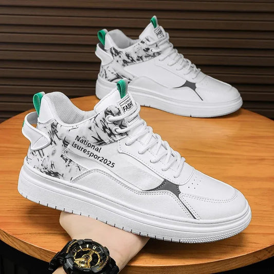 Primavera Outono Masculino Novo Estilo Tênis Vintage Moda Estudante Board Sapatos Casuais Sapatos de Cano Alto Sapatos de Fundo Grosso Respirável