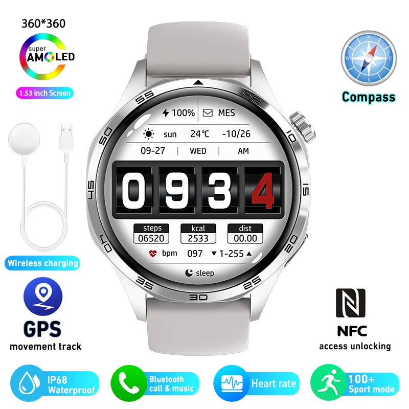 Para HUAWEI GT5 Pro GPS NFC Relógio Inteligente Masculino 360 * 360 Tela AMOLED Frequência cardíaca Bluetooth Chamada IP67 Homem à prova d'água Smartwatch 2024