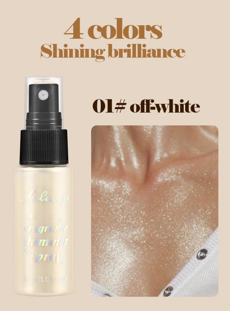 Spray Iluminador com Glitter Perolado, Óleo Loção