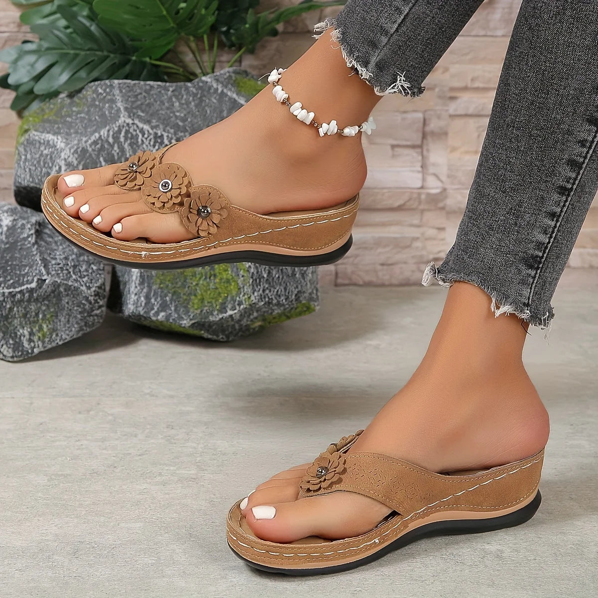 Chinelos de Praia Florais para Mulheres - Chinelos de Verão Confortáveis e Deslizantes, Calçados Casuais Versáteis para Exterior