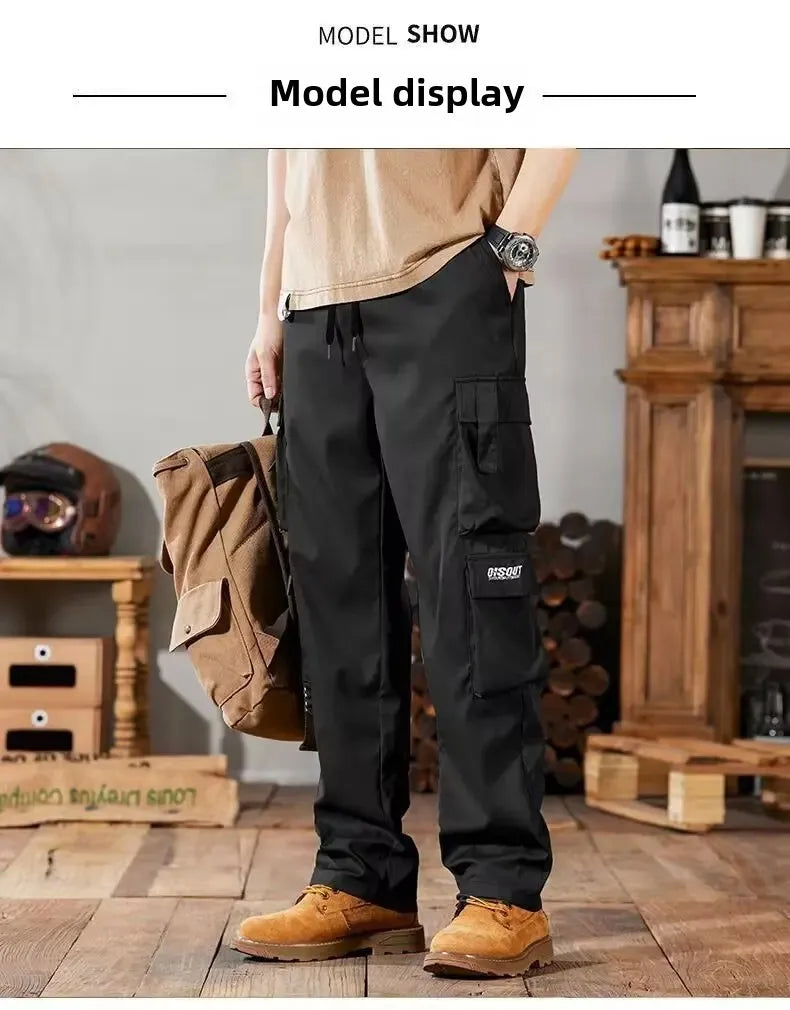 2024 Novas Calças Cargo Masculinas Soltas de Perna Reta Multi-Bolso Calças de Trabalho Vintage Calças Casuais Versáteis Modernas Primavera Outono