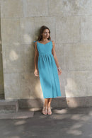 Vestido de cintura alta com suspensório respirável de algodão e linho Verão europeu e americano Novo estilo de férias saia longa para mulheres