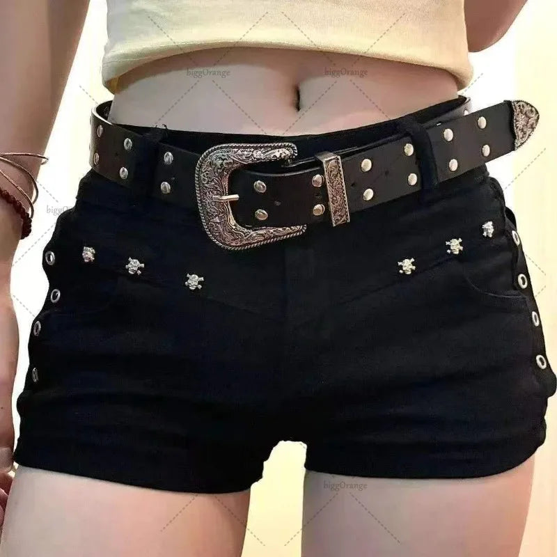 Personalidade Americana Hot Girl Y2K Harajuku Hip Shorts Pretos Hip Hop Moda Roupas Da Moda Salgueiro Nail Design Sexy Denim Shorts