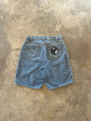 Shorts Jeans com Estampa de Grafite de Geometria Gótica Retro Americana Homens Mulheres Y2k Cintura Baixa Folgada na Altura do Joelho Jorts Curto