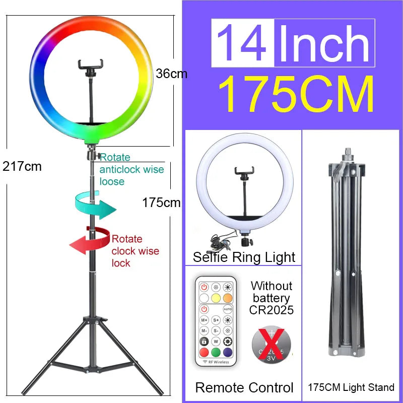 Luz de Anel LED 14 polegadas para Fotografia - Tripé com Luz de Anel para Transmissão ao Vivo