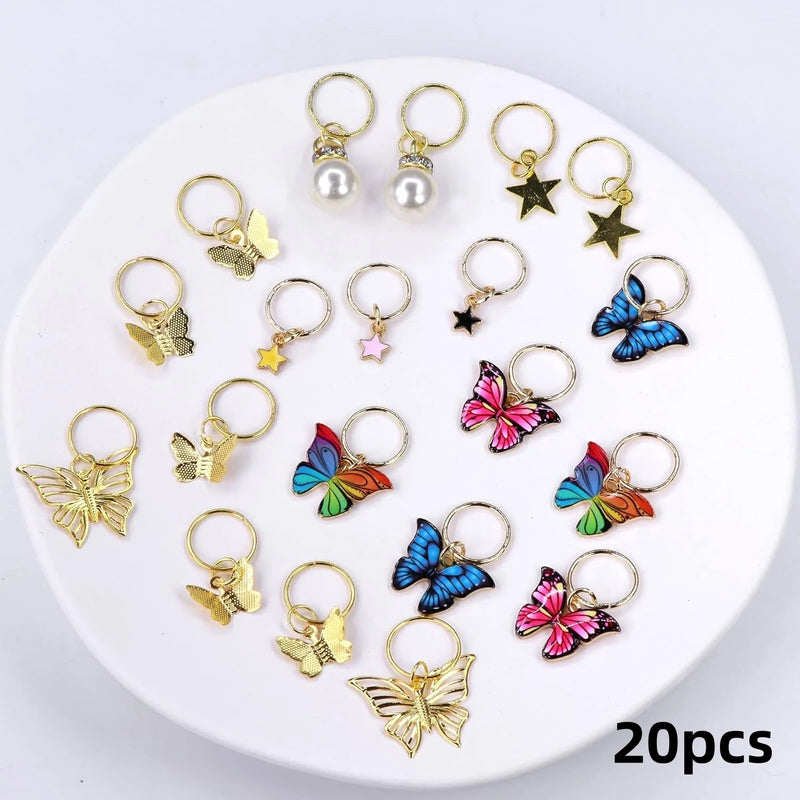 20 Peças Presilhas de Trança Borboleta Acessórios de Cabelo com Cristais Pingentes de Borboletas Coloridas Charme Pérola Brilhante Acessórios de Cabelo