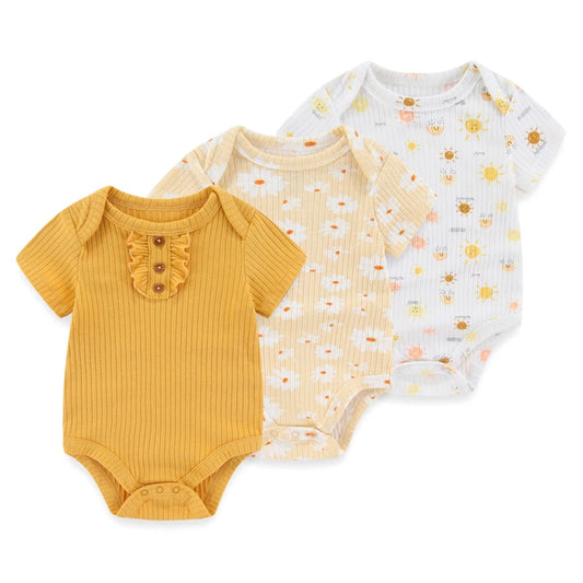 Kiddiezoom 3 PCS Moda Verão Manga Curta Cartoon Baby Bodysuit Algodão Recém-nascido Menino Menina Roupas