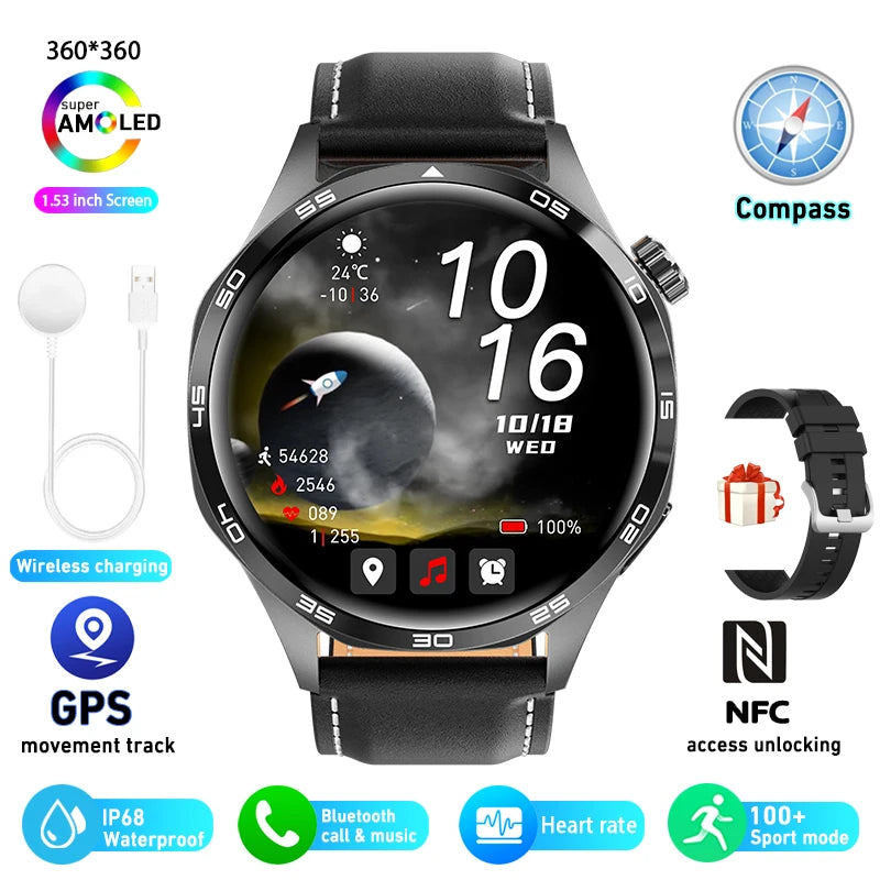 Para HUAWEI GT5 Pro GPS NFC Relógio Inteligente Masculino 360 * 360 Tela AMOLED Frequência cardíaca Bluetooth Chamada IP67 Homem à prova d'água Smartwatch 2024