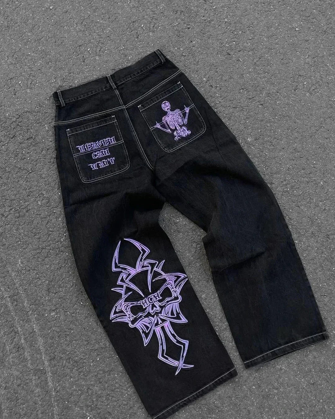 Moda americana 2025 Southpole New Y2k Branco Homens Estampado Jeans Gótico Retro Calças Soltas Calças Largas Casuais de Rua Calça Jeans Casal