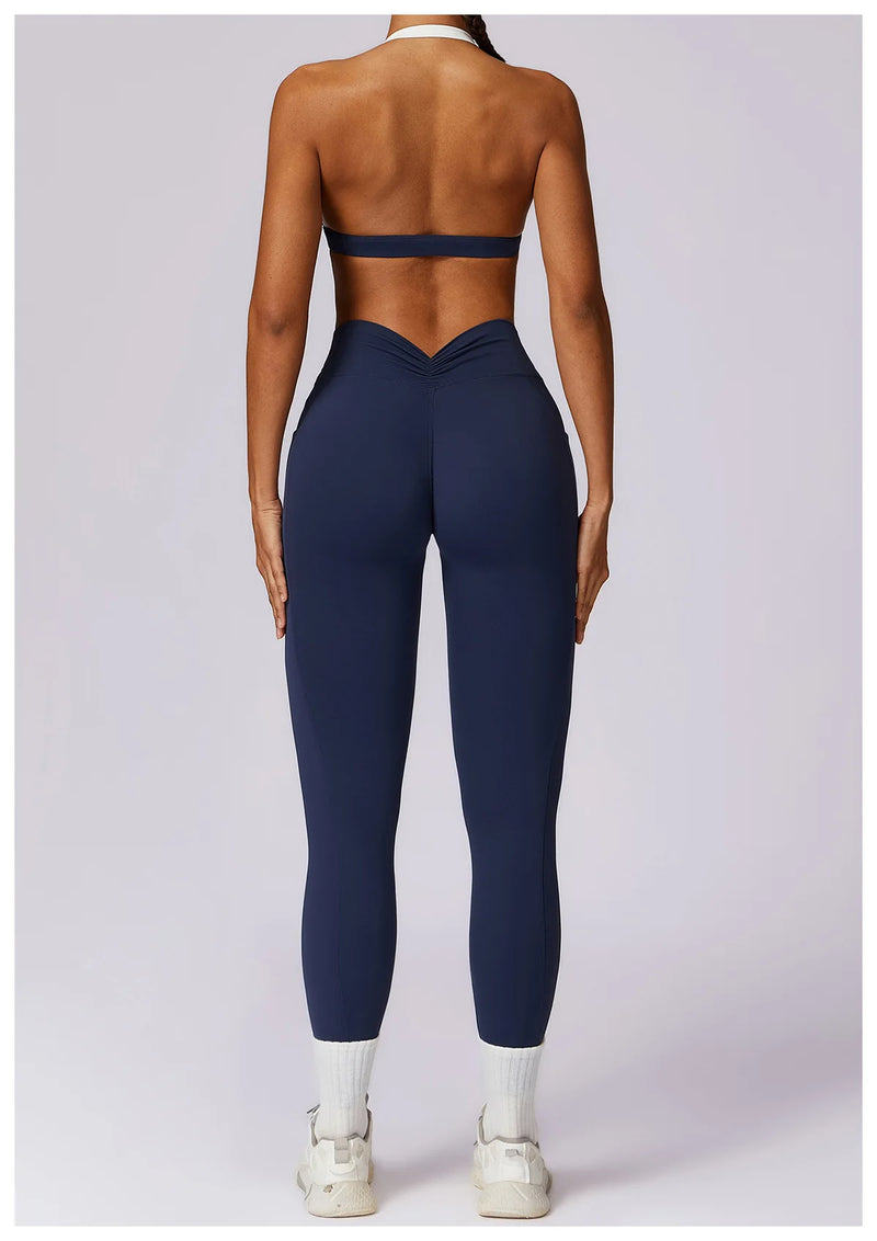 2 Peças Mulheres Treino Conjunto de Ioga Treino Sportswear Roupas de Ginástica Fitness Manga Comprida Crop Top Leggings de Cintura Alta Ternos Esportivos