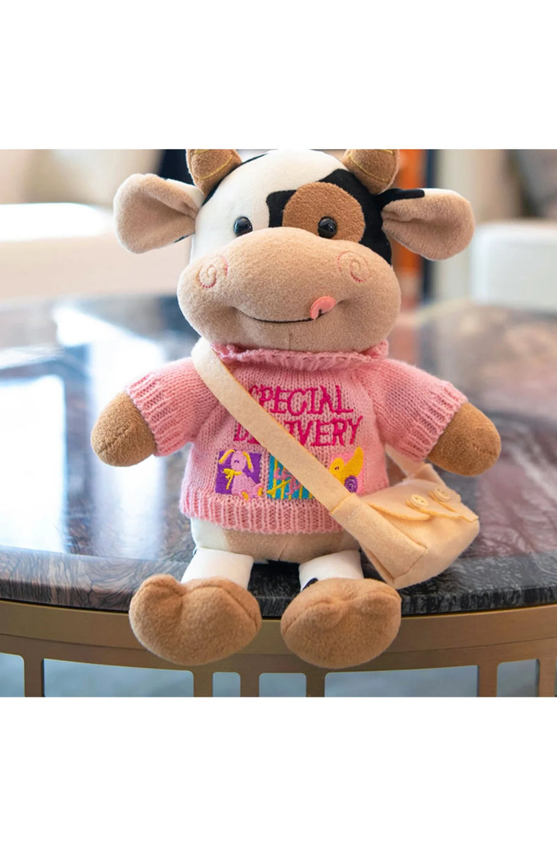 26 CM Simulação Animais de Gado Brinquedos de Pelúcia Cartoon Leite Vaca Boneca de Pelúcia Macio Suéter de Pelúcia Travesseiro de Vaca Brinquedo de Decoração de Casa