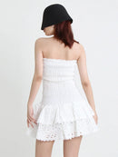 TWOTWINSTYLE Cut Out Bainha em camadas Vestido Sexy Para Mulheres Sem Alças Sem Mangas Fora Do Ombro Cintura Alta Mini Vestidos Roupas Femininas