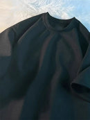 Camiseta Waffle Masculina Nova Gola Redonda Solta Camiseta Feminina Moda Casual Camisetas Verão High Street Oversized Meia Manga Camisetas Top