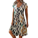 Vestidos com estampa de penas Mulheres Verão 2025 Roupas Manga Curta Decote em V Mini Vestido Elegante Boêmio Moda Vestido de verão Vestidos de praia