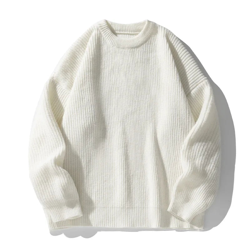 Suéter de gola redonda, cor sólida, básico, masculino, feminino, outono, inverno, parcimonioso, simples, casal, suéter de malha, quente, macio