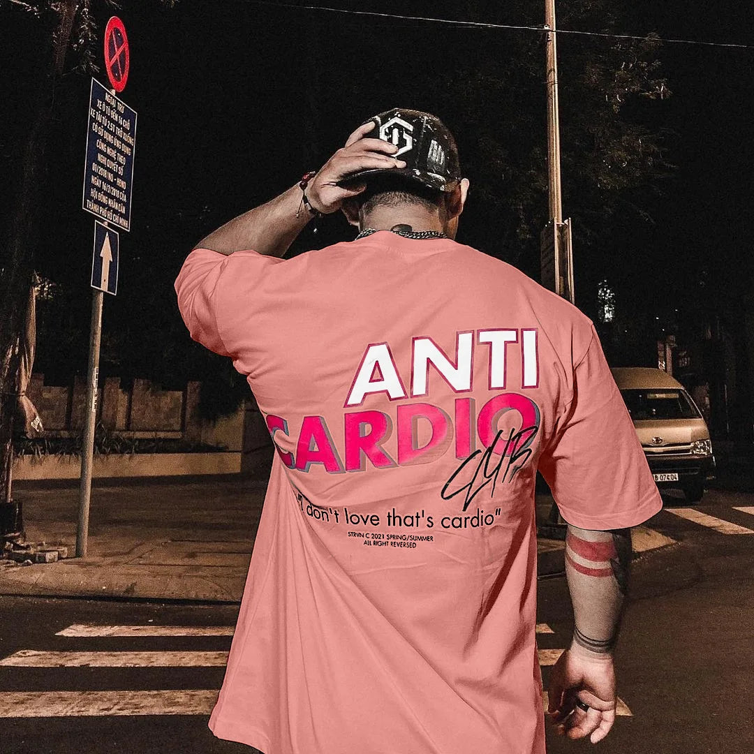 ANTI CARDIO Casual Oversized short sleeves cotton t shirt Gym Fitness Male Training Workout Cotton Tees Top New Fashion Clothes