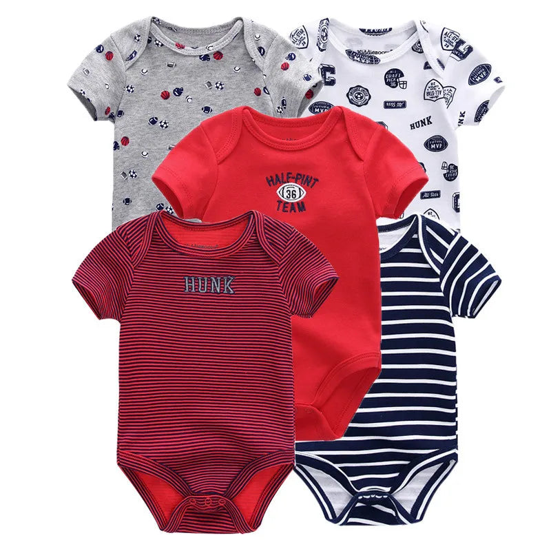 Kiddiezoom 5 Pçs/lote Quatro Estações Moda Dos Desenhos Animados de Manga Curta Do Bebê Menino Menina Bodysuits Macio 100% Algodão Recém-nascido Onesies Roupas