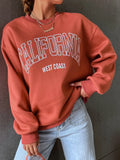Tendência coreana Mulher Camisolas Califórnia Costa Oeste Impressão Feminino com capuz Mangas Compridas O-pescoço Pulôveres Roupas Esportivas e Ricas