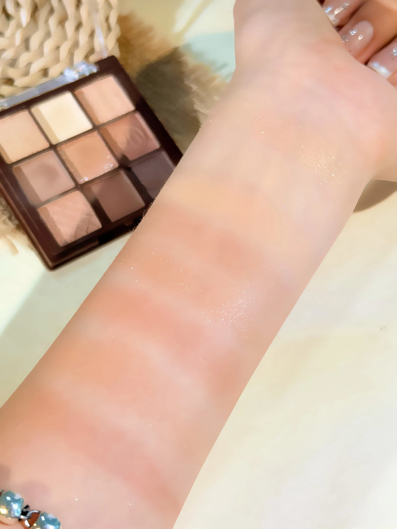 Paleta de Sombras Chocolate Marrom Terra Quente - 9 Tons Matte Laranja Marrom Pérola Glitter Iluminador de Longa Duração