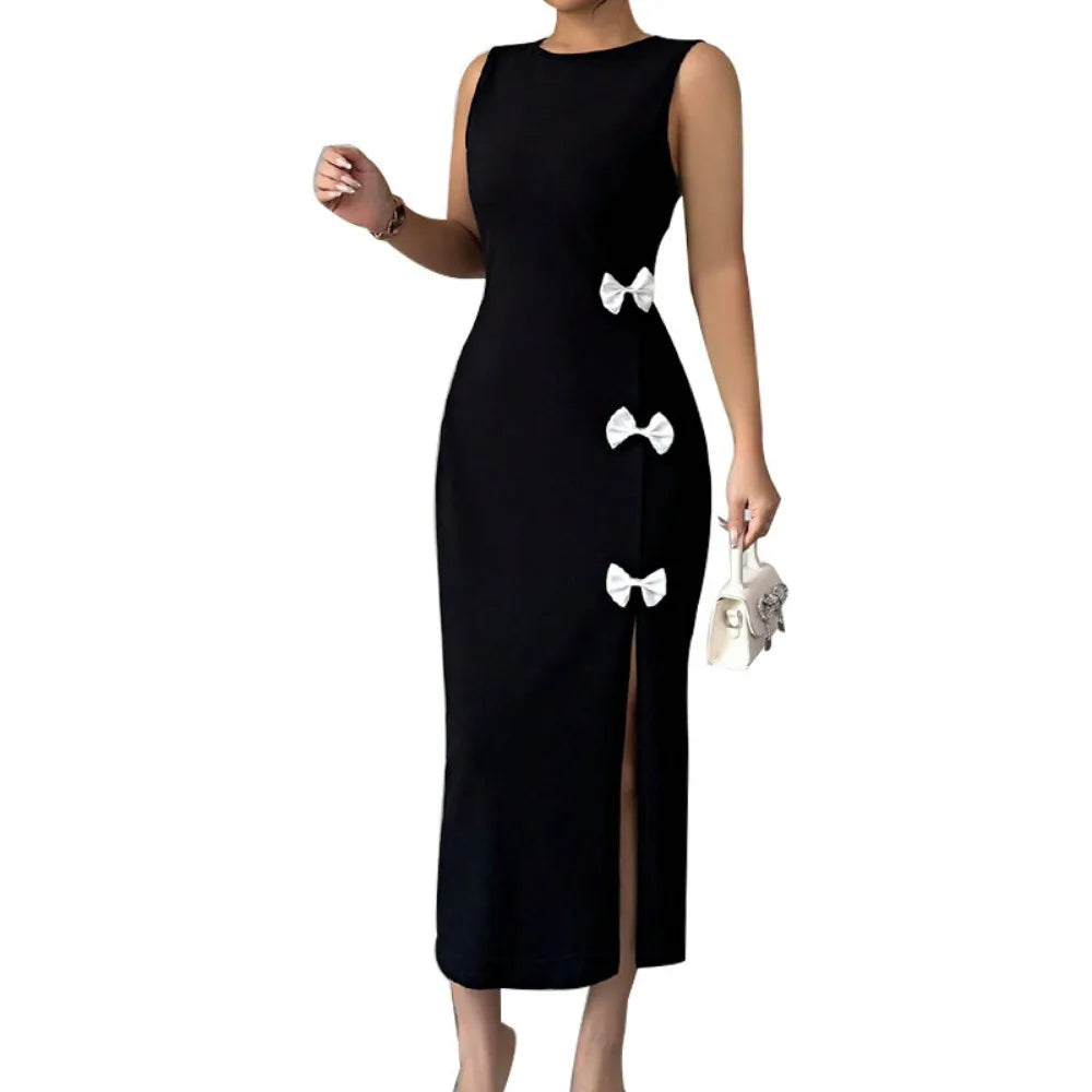 Roupas Femininas 2025 Primavera e Verão Temperamento Slim Fit Vestido Bow Vest Saia