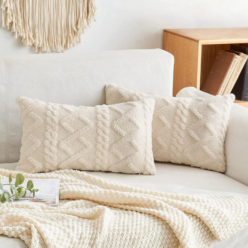 1 capa de almofada de lã artificial decorativa simples, capa de almofada de lã de pelúcia curta e macia, sofá decorativo moderno, fami