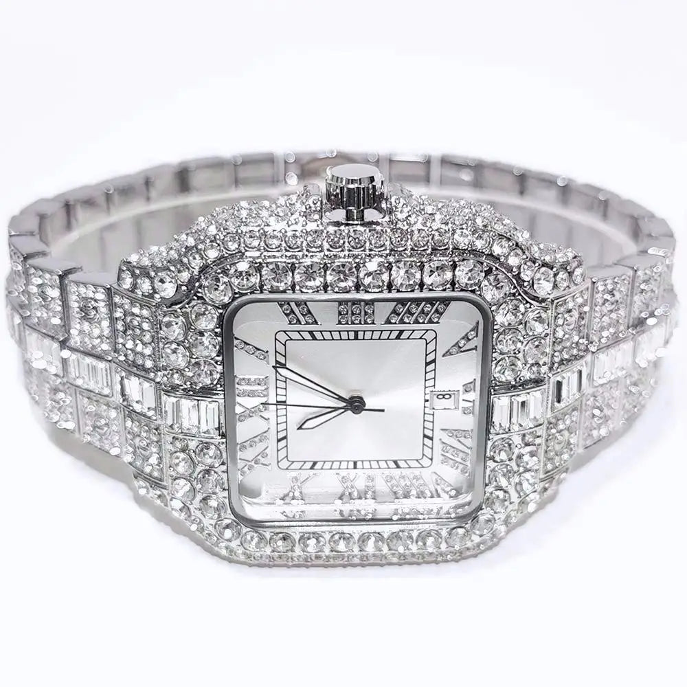 UNIGUET Relógio de Quartzo Azul Para Homens Moda Praça Iced Out Relógio Homem Hip Hop Diamante Jóias Relógio de Pulso Rock Boy Reloj Hombre