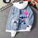 Lilo&stitch Hip Hop Jaquetas Jeans com Capuz para Homens Roupas Femininas Outono Inverno Jaqueta Masculina Patchwork Jaqueta Jeans Streetwear Roupas