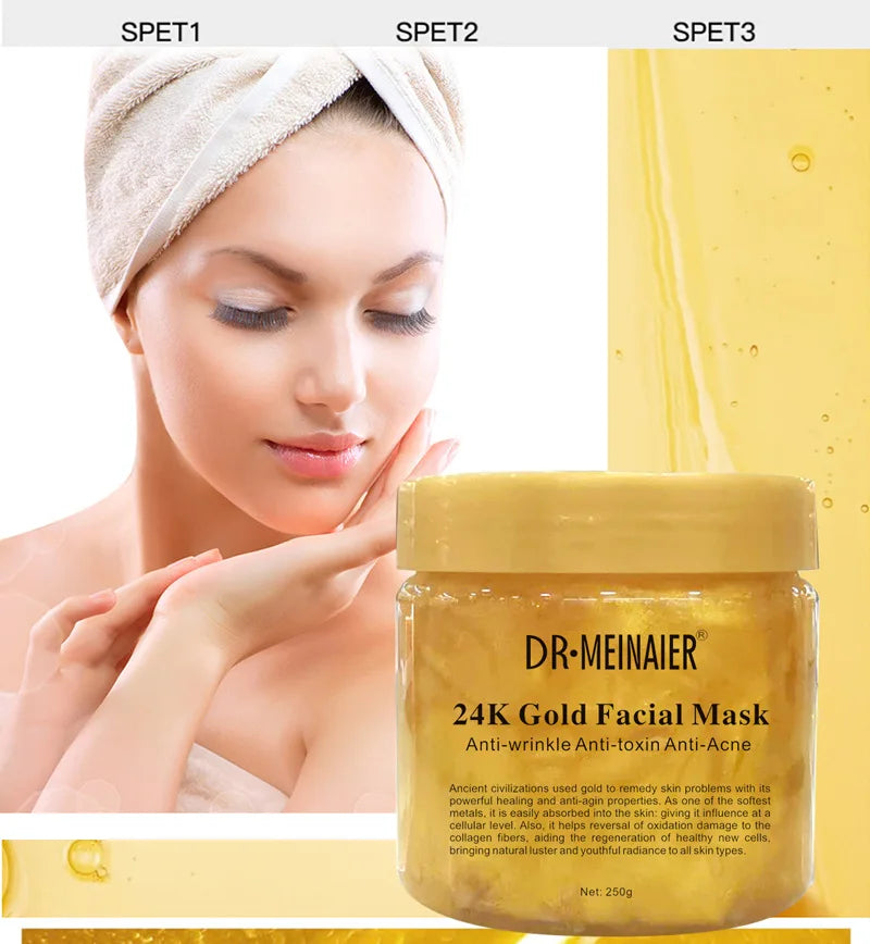 Máscara facial de sono reparadora com colágeno e ouro 24K 250g