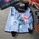 Lilo&stitch Hip Hop Jaquetas Jeans com Capuz para Homens Roupas Femininas Outono Inverno Jaqueta Masculina Patchwork Jaqueta Jeans Streetwear Roupas