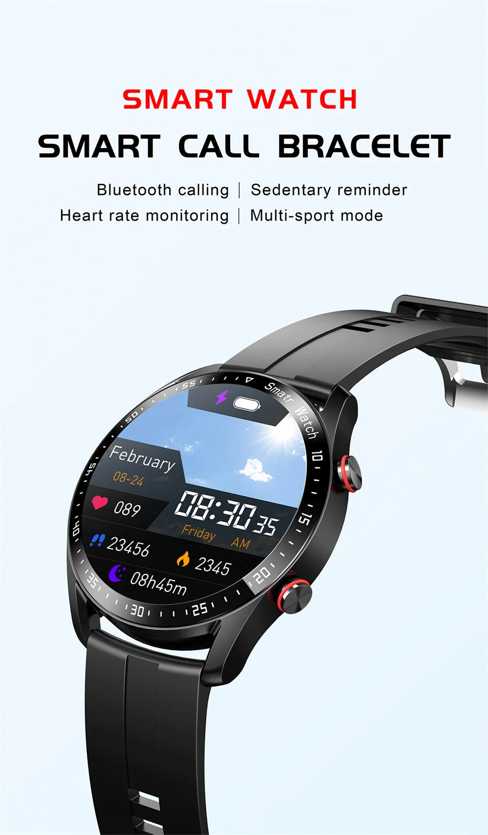Para Smart Watch da Série Watch GT para Homens e Mulheres, Tela HD, Chamada via Bluetooth, Rastreador GPS, Monitor de Frequência Cardíaca, IP68 à Prova d'Água, SmartWatch Novo 2024