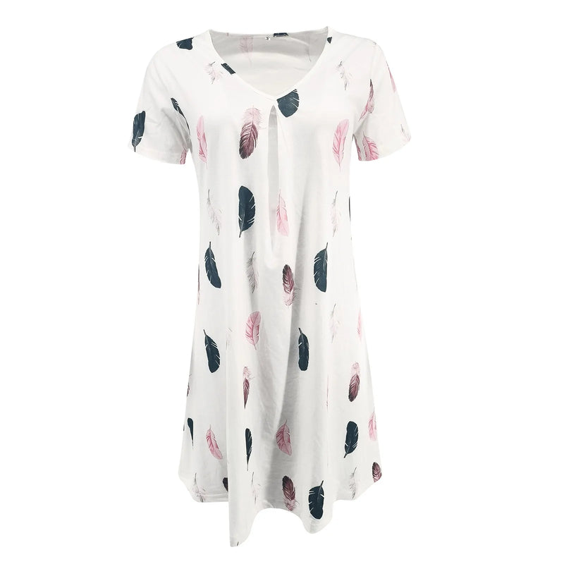 Vestidos com estampa de penas Mulheres Verão 2025 Roupas Manga Curta Decote em V Mini Vestido Elegante Boêmio Moda Vestido de verão Vestidos de praia