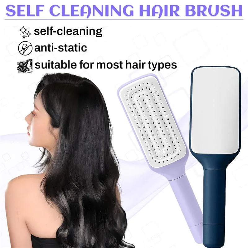 Escova de Cabelo Autolimpeza Escova de Cerdas Retráteis Escova de Cabelo Antiestática Massageador de Couro Cabeludo Pente com Botão para Queda de Cabelo Pente para Remoção de Cabelo com Bolsa de Ar