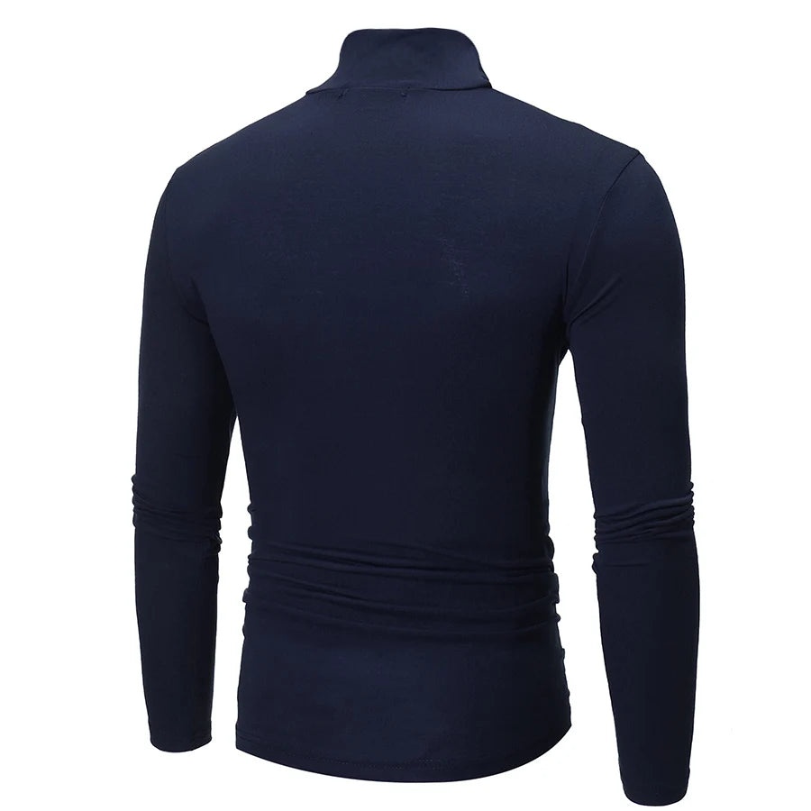 1 peça masculina fina e quente tops masculinos outono manga comprida térmica masculino gola alta moda camiseta