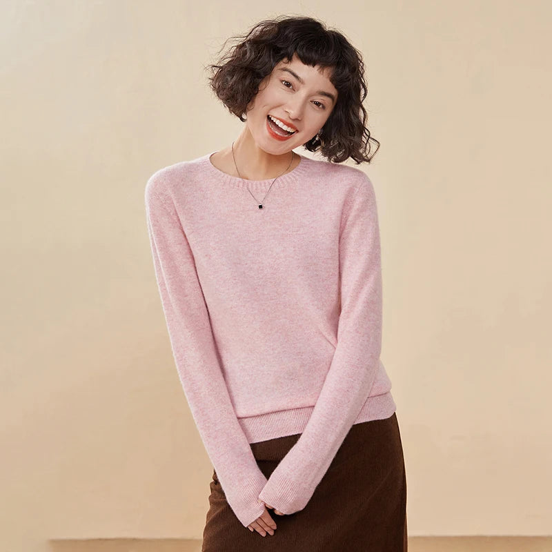 Pulôver feminino outono/inverno 100% puro suéter de caxemira casual suéter de malha gola redonda solto Tops básico versátil Blusa