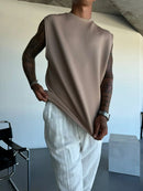 2025 Verão novo masculino moda esportiva calças casuais colete conjunto solto sem mangas T-shirt conjunto de cor sólida