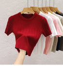 Camisetas de verão para mulheres Casual Feminino Coreano Malha Streetwear Tees Básico Sólido Jovem Cool Tops